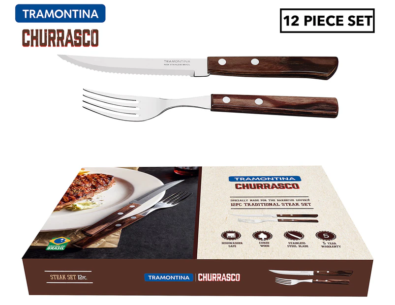 Tramontina 12-Piece Traditional Steak Cutlery Set - Brown