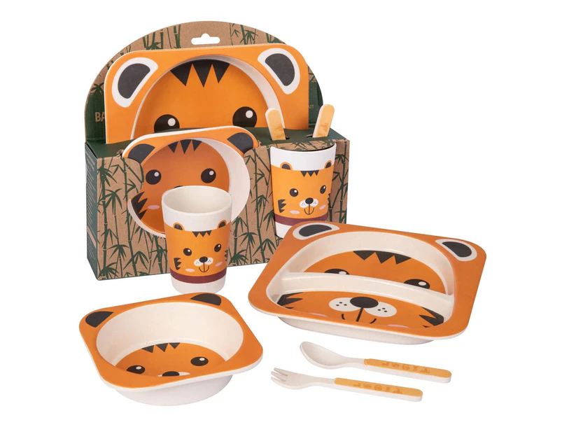 5pc Eco Stuff Bamboo Kids/3y+ Dinner Set Feeding Plate/Bowl/Cup/Spoon/Fork Tiger