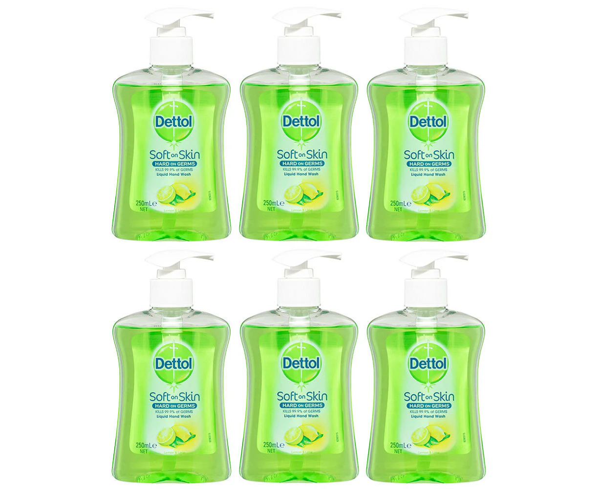 6x Dettol 250ml Liquid Home Hand Care Wash Soap Lemon/Lime Pump