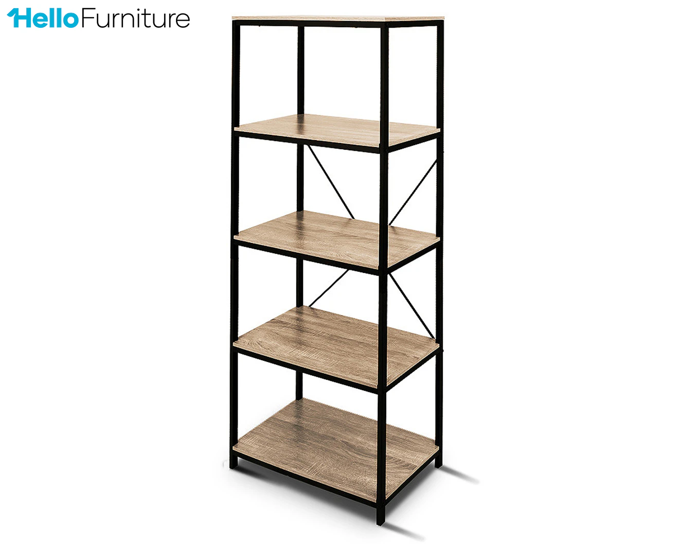 Hello Furniture Rome 5-Tier Industrial Style Storage Bookshelf - Oak/Black