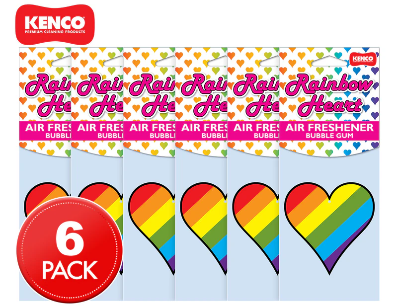 Kenco Rainbow Heart Air Freshener 6-Pack - Bubblegum
