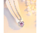 Duohan s925 Sterling Silver Necklaces Heart for Women, Inlaid with Pink Synthetic Diamond I Love You Necklace