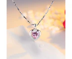 Duohan s925 Sterling Silver Necklaces Heart for Women, Inlaid with Pink Synthetic Diamond I Love You Necklace