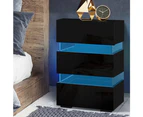 Artiss Bedside Table LED 3 Drawers - LUMI Black