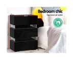 Artiss Bedside Table LED 3 Drawers - LUMI Black