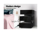 Artiss Bedside Table LED 3 Drawers - LUMI Black