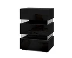 Artiss Bedside Table LED 3 Drawers - LUMI Black