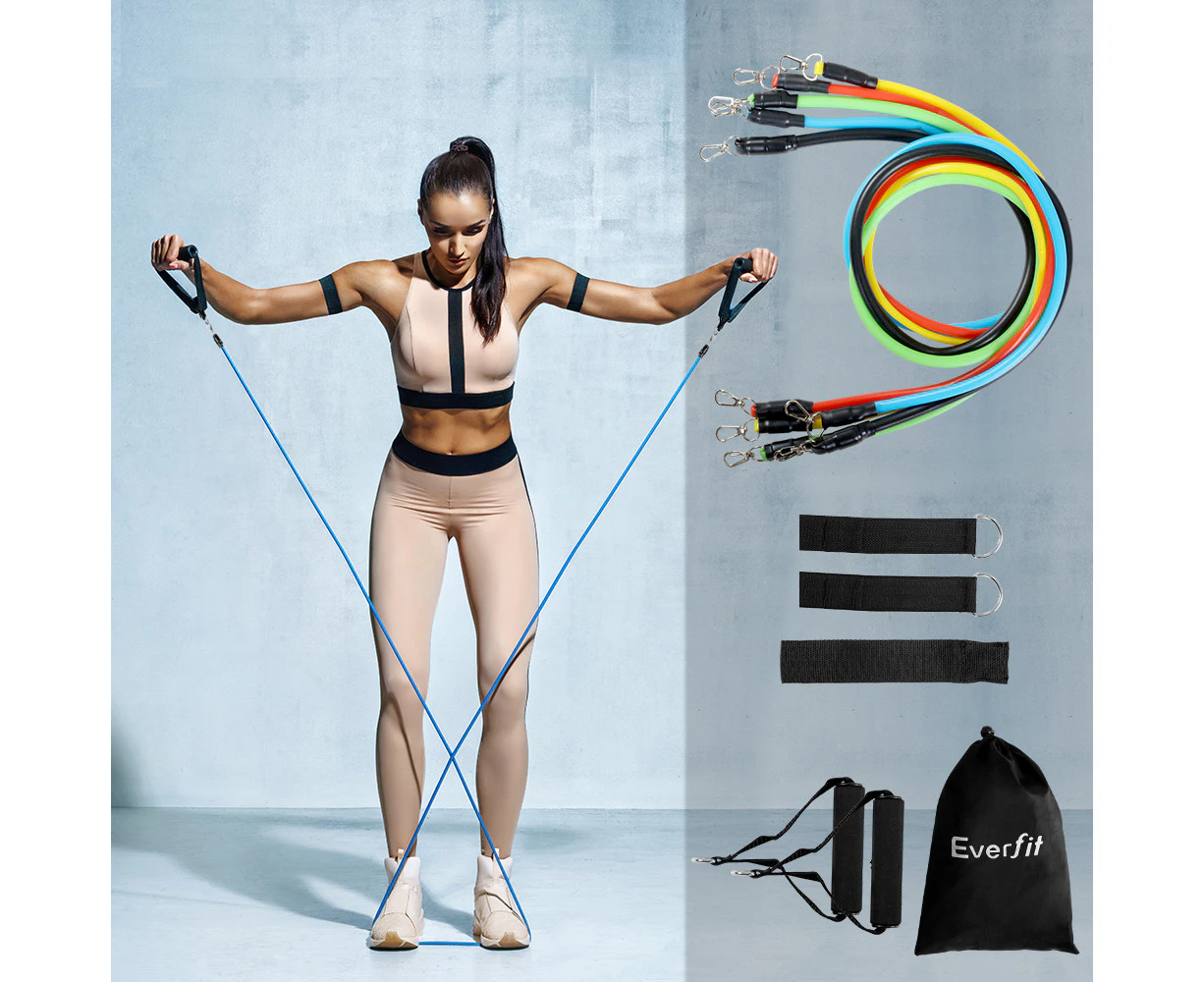 Resistance Bands Set 11 PCS Yoga Pilates Abs Exercise Fitness Tube Workout Band