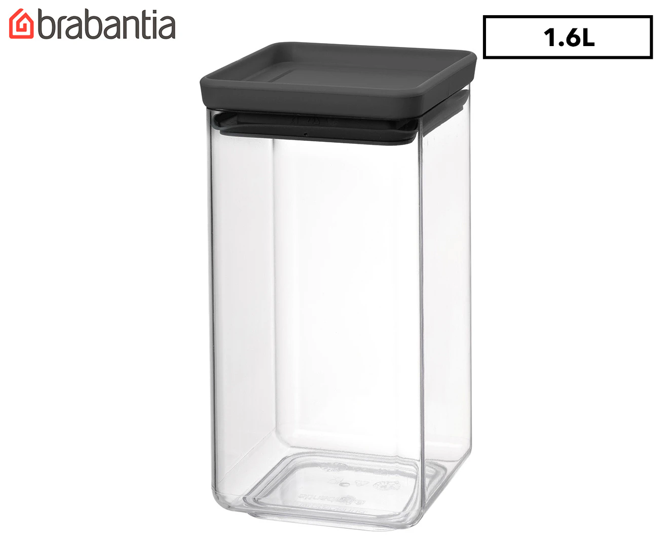 Brabantia 1.6L Stackable Square Canister w/ Lid - Clear/Grey