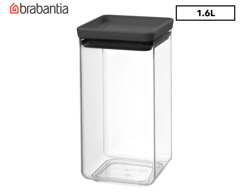 Brabantia 1.6L Stackable Square Canister w/ Lid - Clear/Grey