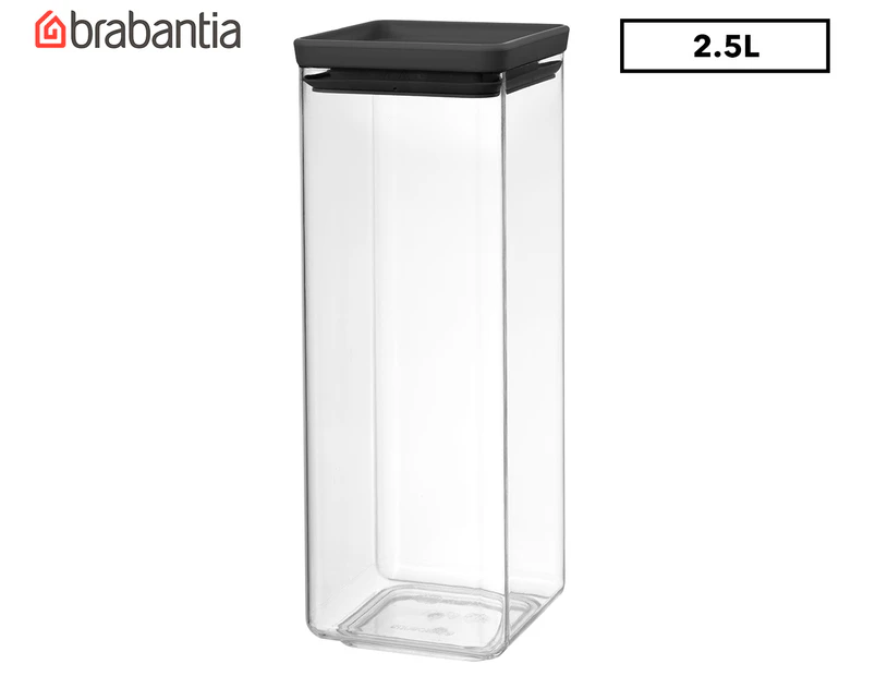 Brabantia 2.5L Stackable Square Canister w/ Lid - Clear/Grey