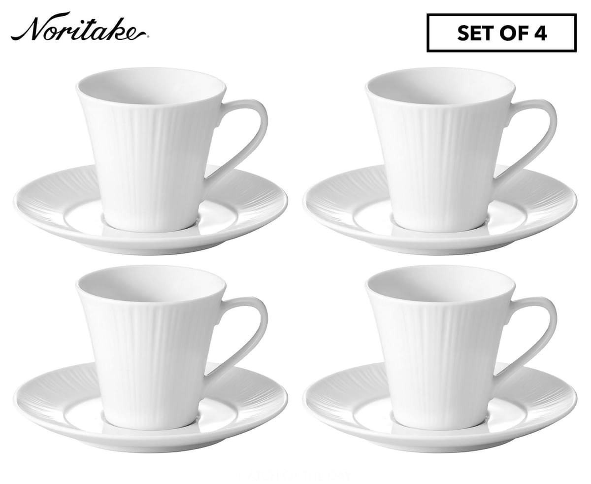 Coupe Style Casa Domani Casual White Evolve Espresso Cups & Saucers 100 ml Porcelain Set of 4 Cups and 4 Saucers