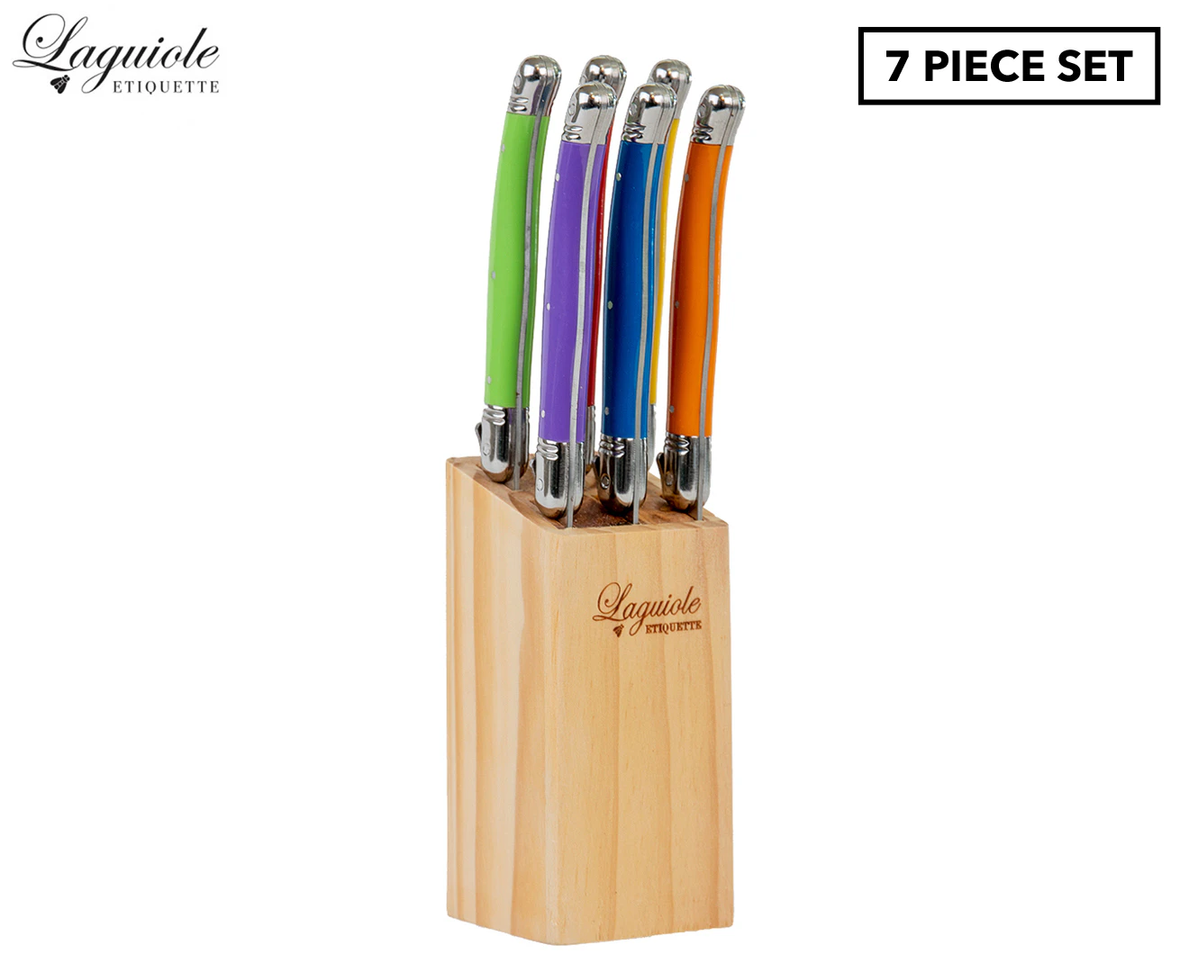 Laguiole Etiquette 7-Piece Steak Knife & Block Set - Multi