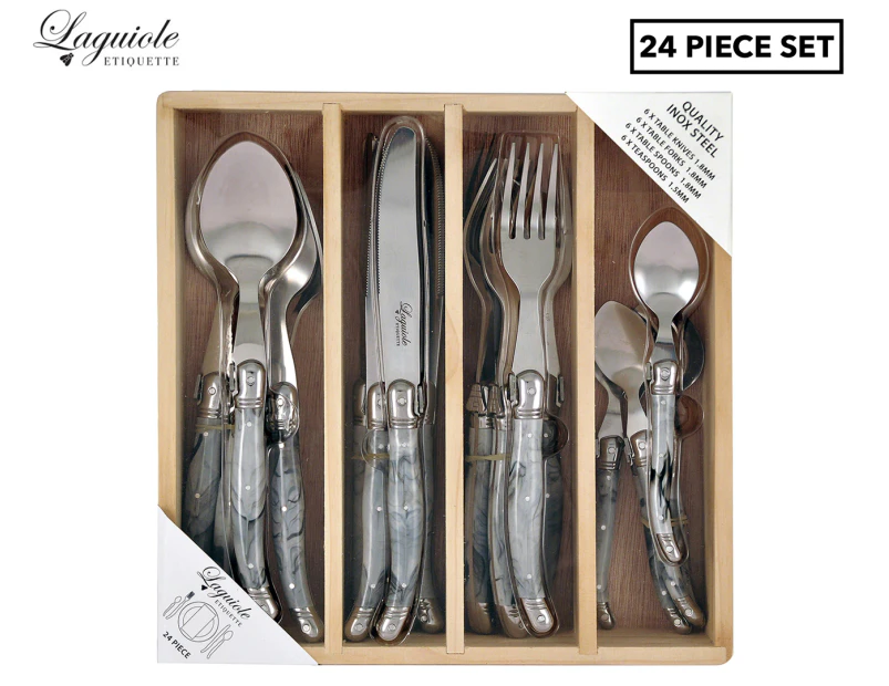 Laguiole Etiquette 24-Piece Cutlery Set - Marble White