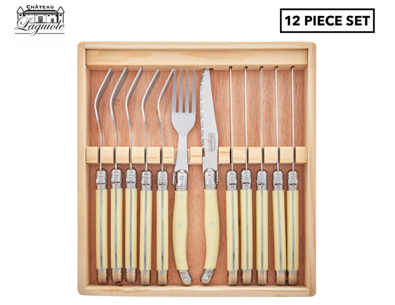 Laguiole Chateau 12-Piece Steak Knife & Fork Set - Ivory