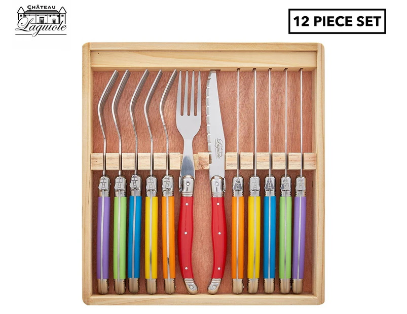 12pc Chateau Laguiole Stainless Steel Steak Knife & Fork Cutlery Set Multicolour