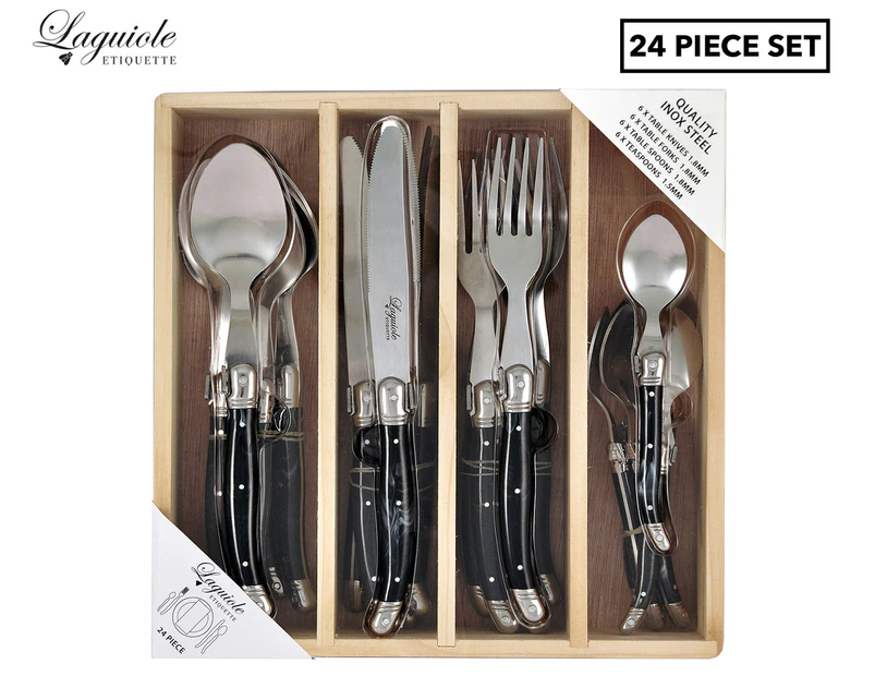 Laguiole Etiquette 24-Piece Cutlery Set - Marble Black
