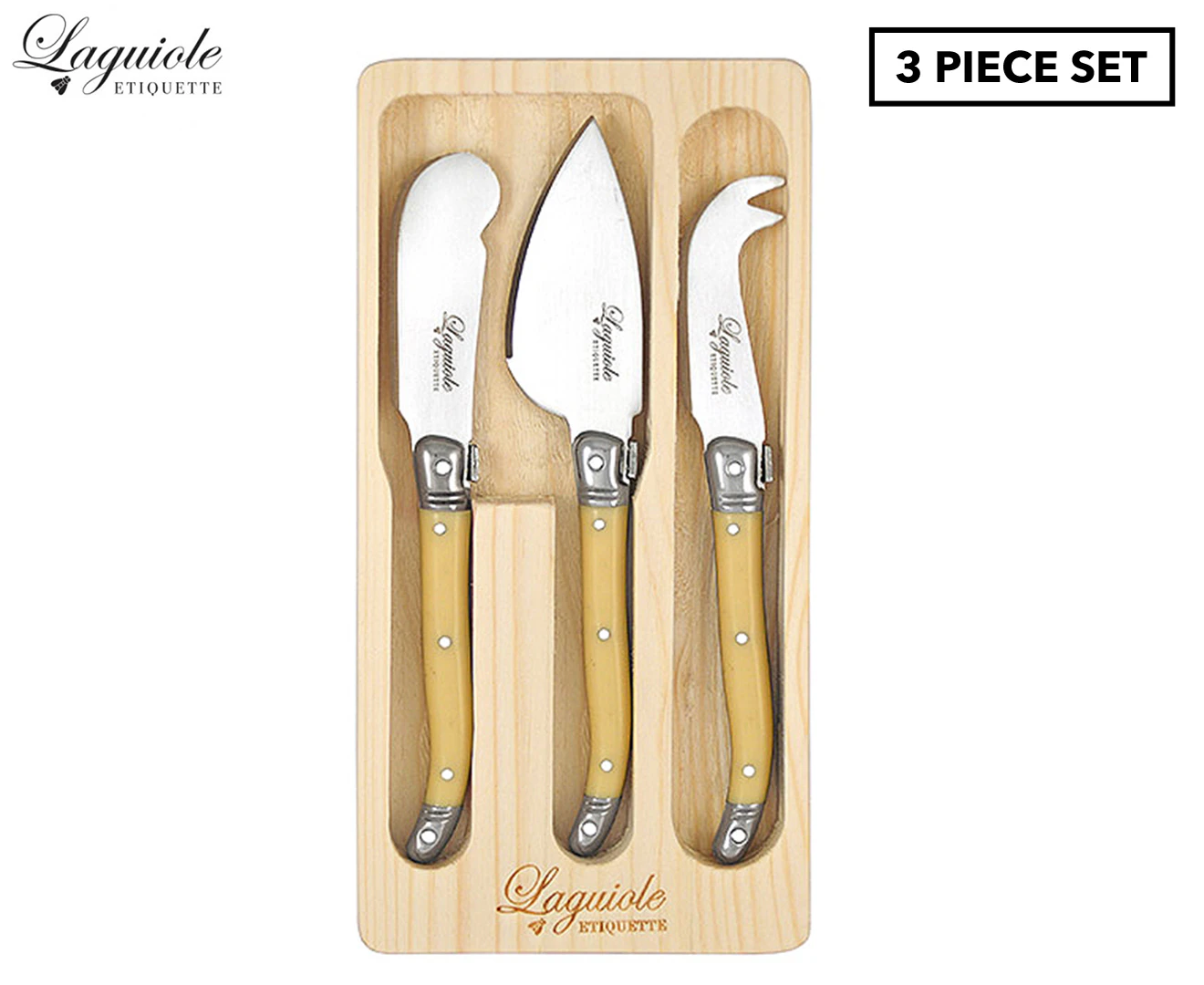 3pc Laguiole Etiquette Mini Soft Cheese/Pate Knife Set Utensils Cutlery Ivory