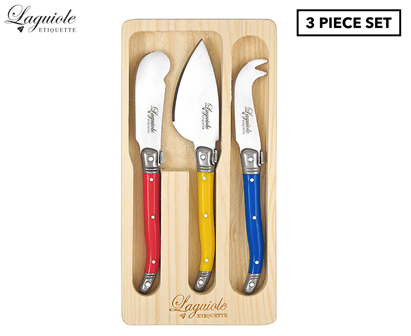 3pc Laguiole Etiquette Mini Soft Cheese/Pate Knife Set Utensils Multicolour