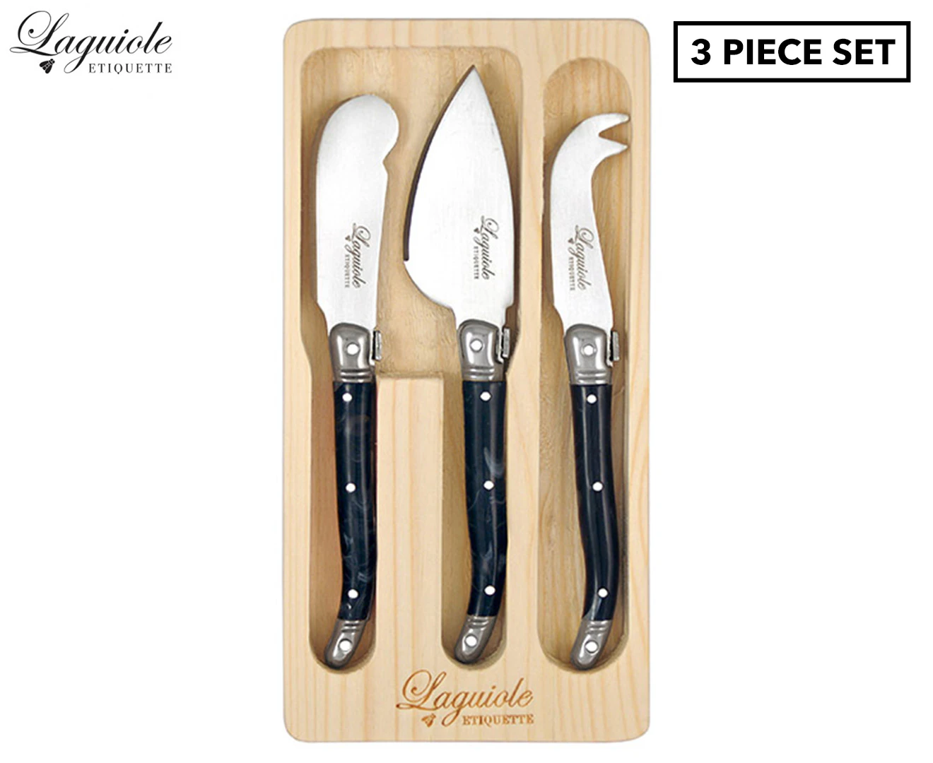 Laguiole 3-Piece Mini Cheese Knife Set - Black