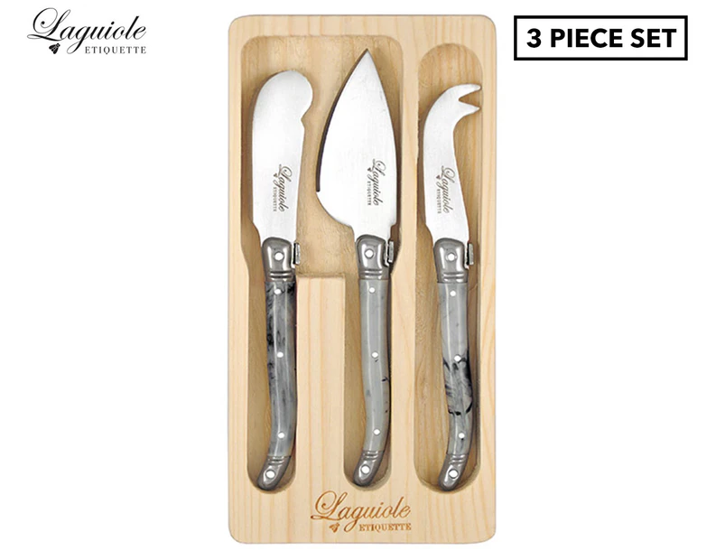 Laguiole 3-Piece Mini Cheese Knife Set - Marble White