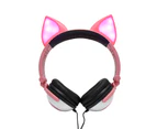 Joyroom Kids Wired Headphones Foldable with LED Glowing Fox Ears Over-Ear Gaming Headsets for Kindle/iPad/Phone-Peach(Botton Battery)