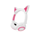 Joyroom Kids Wired Headphones Bluetooth Over Ear with LED Glowing Kids Headsets for Girls Boys-WhitePink(Button Batteries)