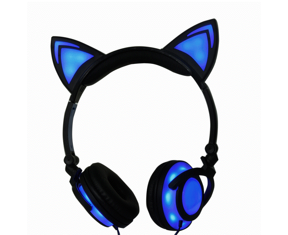 Ymall Kids Wired Headphones Over Ear with LED Glowing Cat Ears Kids Headsets for Girls Boys-Blue (Charging Version)