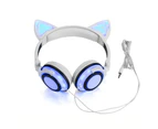 Ymall Kids Wired Headphones Over Ear with LED Glowing Cat Ears Kids Headsets for Girls Boys-White (Charging Version)