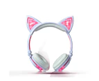 Ymall Kids Wired Headphones Over Ear with LED Glowing Cat Ears Kids Headsets for Girls Boys-Pink (Charging Version)