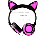 Ymall Kids Wired Headphones Over Ear with LED Glowing Cat Ears Kids Headsets for Girls Boys-BlackPink (Charging Version)