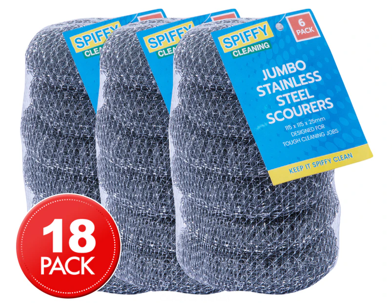 3 x Spiffy Jumbo Stainless Steel Scourers 6pk