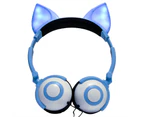 Joyroom Kids Wired Headphones Foldable with LED Glowing Fox Ears Over-Ear Gaming Headsets for Kindle/iPad/Phone-Blue(Botton Battery)