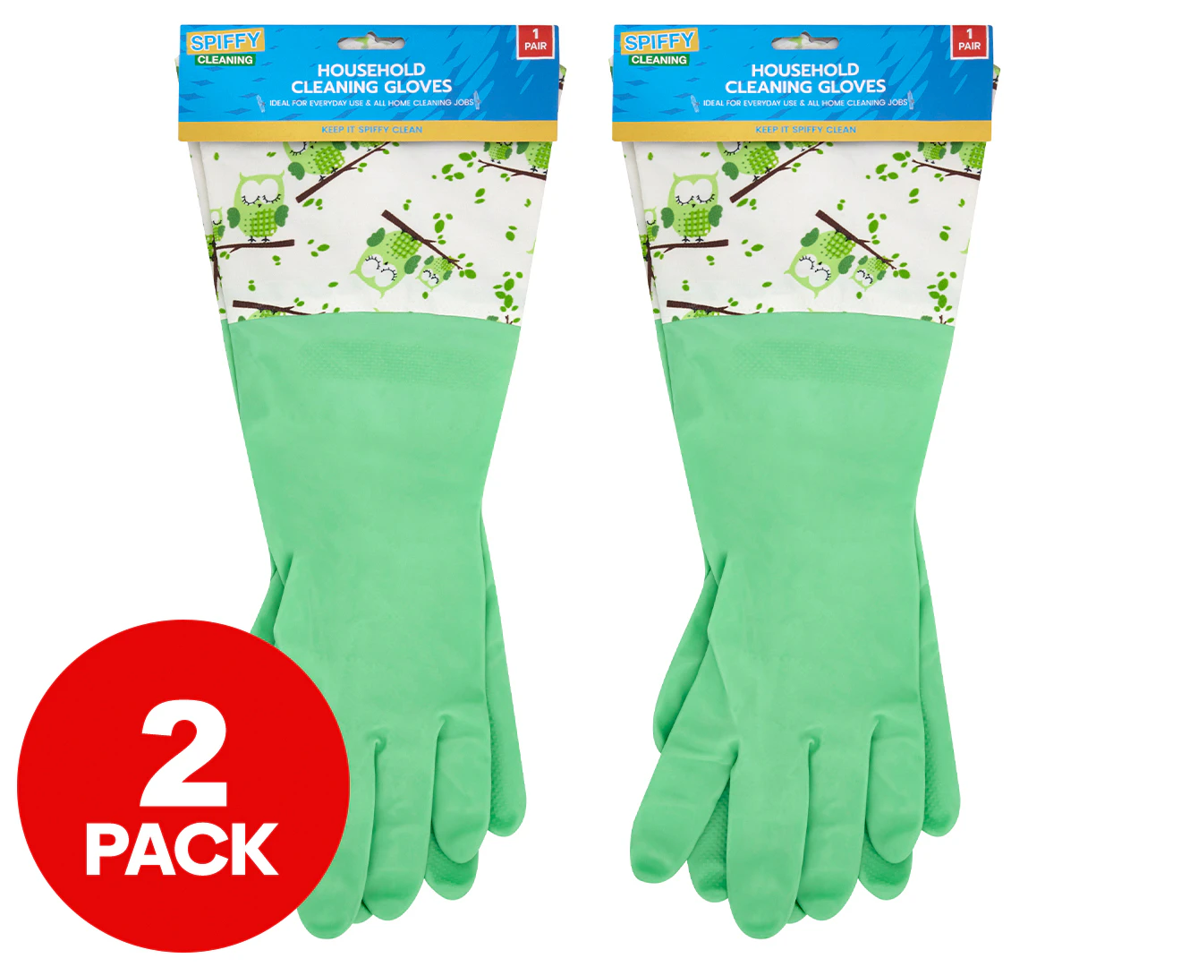 2 x Spiffy Household Latex Cleaning Gloves