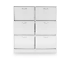 Wood Shoe Cabinet 54 Pairs Shoe Rack White with 6 Compartments