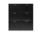 Wood Shoe Cabinet 54 Pairs Shoe Rack Black with 6 Compartments