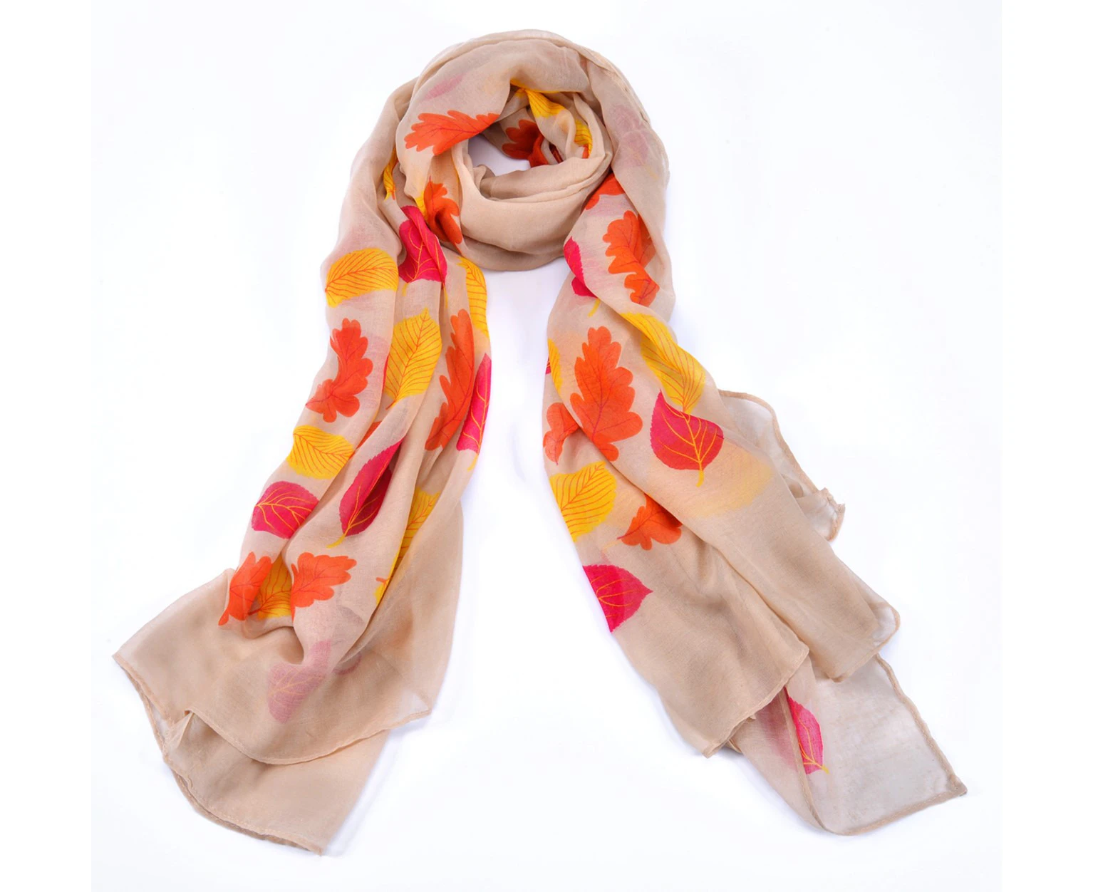 Women Fashion Accessory Elegant/Romantic Leaf Print Everyday Scarf Beige