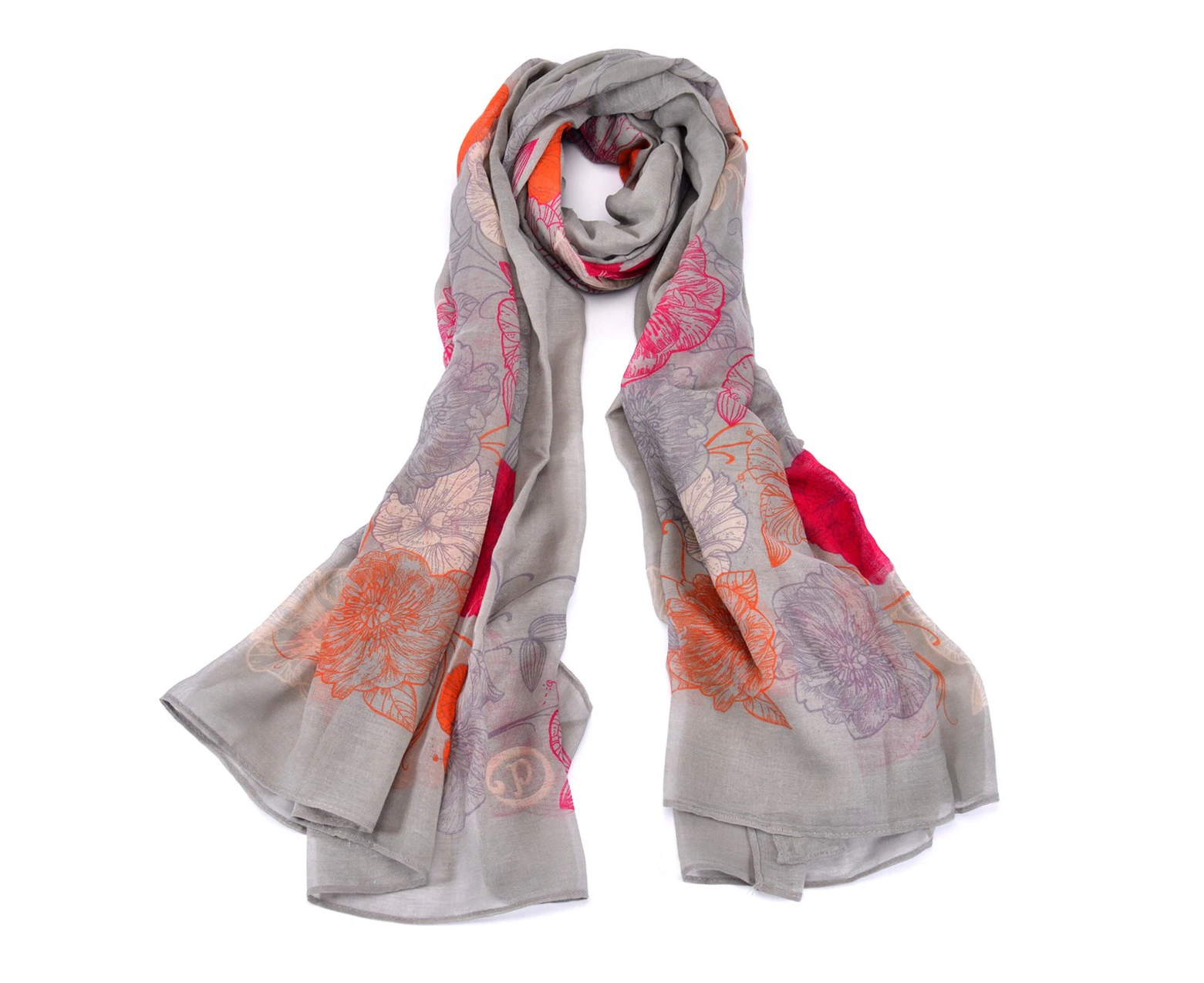 Women Fashion Accessory Elegant/Romantic Large Designer Floral Print Scarf Grey