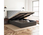 Storage Gas Lift Bed Frame with Diamond Tufted Bed Head in King, Queen and Double Size (Charcoal Fabric)