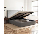 Storage Gas Lift Bed Frame with Diamond Tufted Bed Head in King, Queen and Double Size (Grey Fabric)
