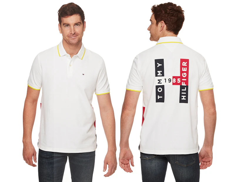 Tommy Hilfiger Men's Elvis Polo Tee / T-Shirt / Tshirt - Bright White/Multi