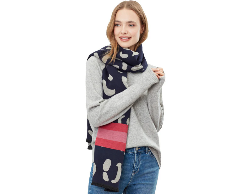 Joules Womens Jacquelyn Reversible Printed Jacquard Scarf - Navy Leopard