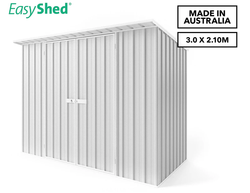 EasyShed 3.0x2.10m Skillion Roof Double Door Lean-to Garden Shed - Zincalume
