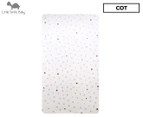 Little Turtle Baby Woven Cotton Rectangle Cot Fitted Sheet - Pale Blue & Grey Spots