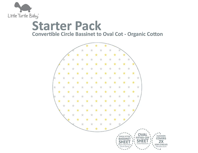 Little Turtle Baby Organic Cotton Jersey Linen Starter Pack - Yellow & Grey Stars