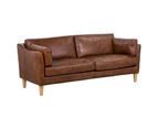 Nordic 3 Seater Leather Sofa, Sienna  Sienna Brown & Oak Legs - Brown Sienna Brown & Oak Legs