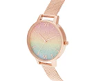 Olivia Burton Women's 34mm Rainbow Glitter Dial Stainless Steel Mesh Watch - Rose Gold