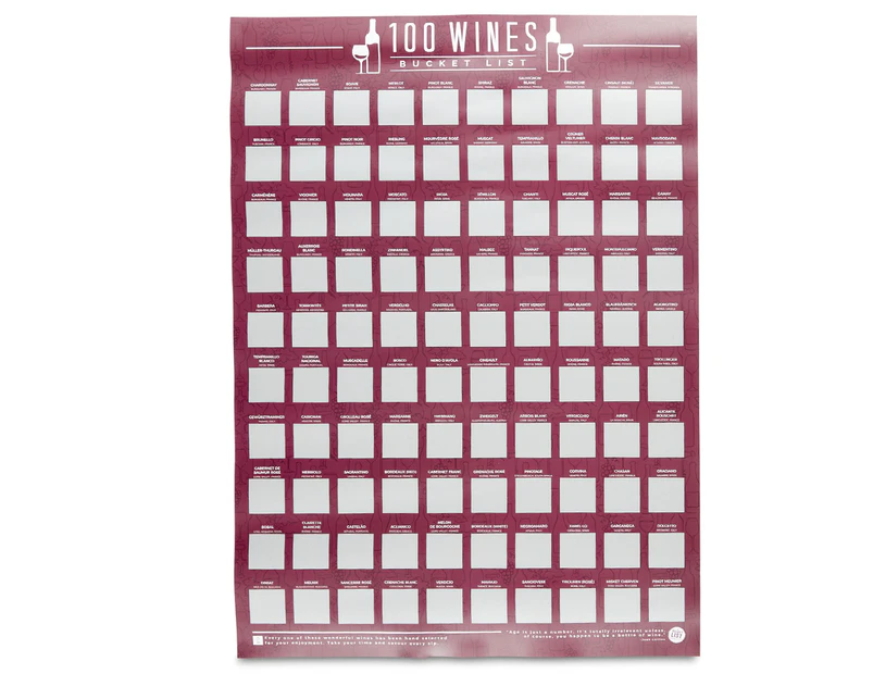 100 Wines Scratch Off Bucket List Poster