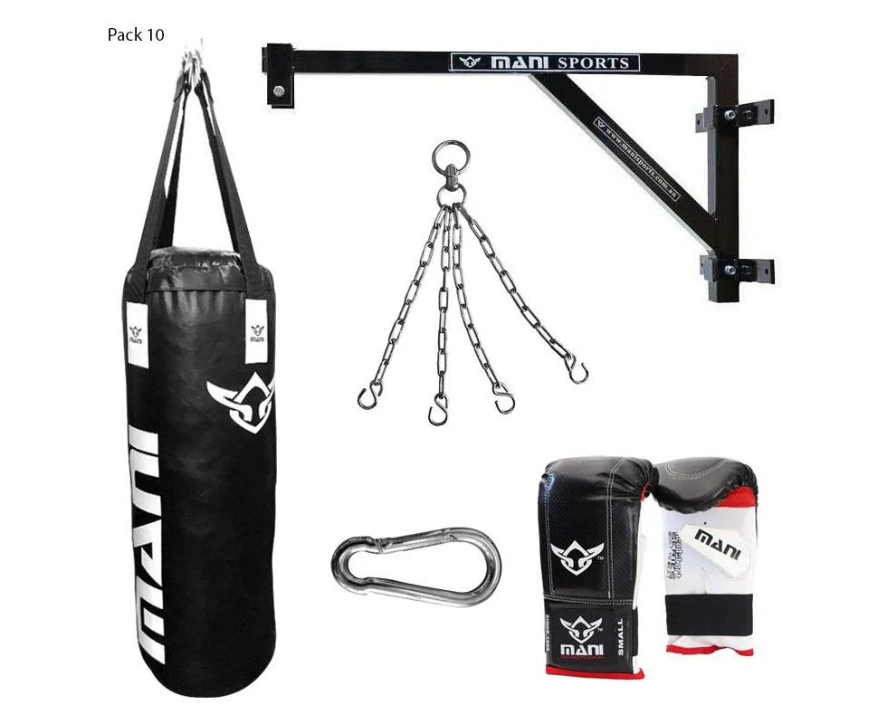 MANI SPORTS Fixed Wall Bracket + 120cm 4ft Punching Bag + Mitts + Bag Chain + Hook