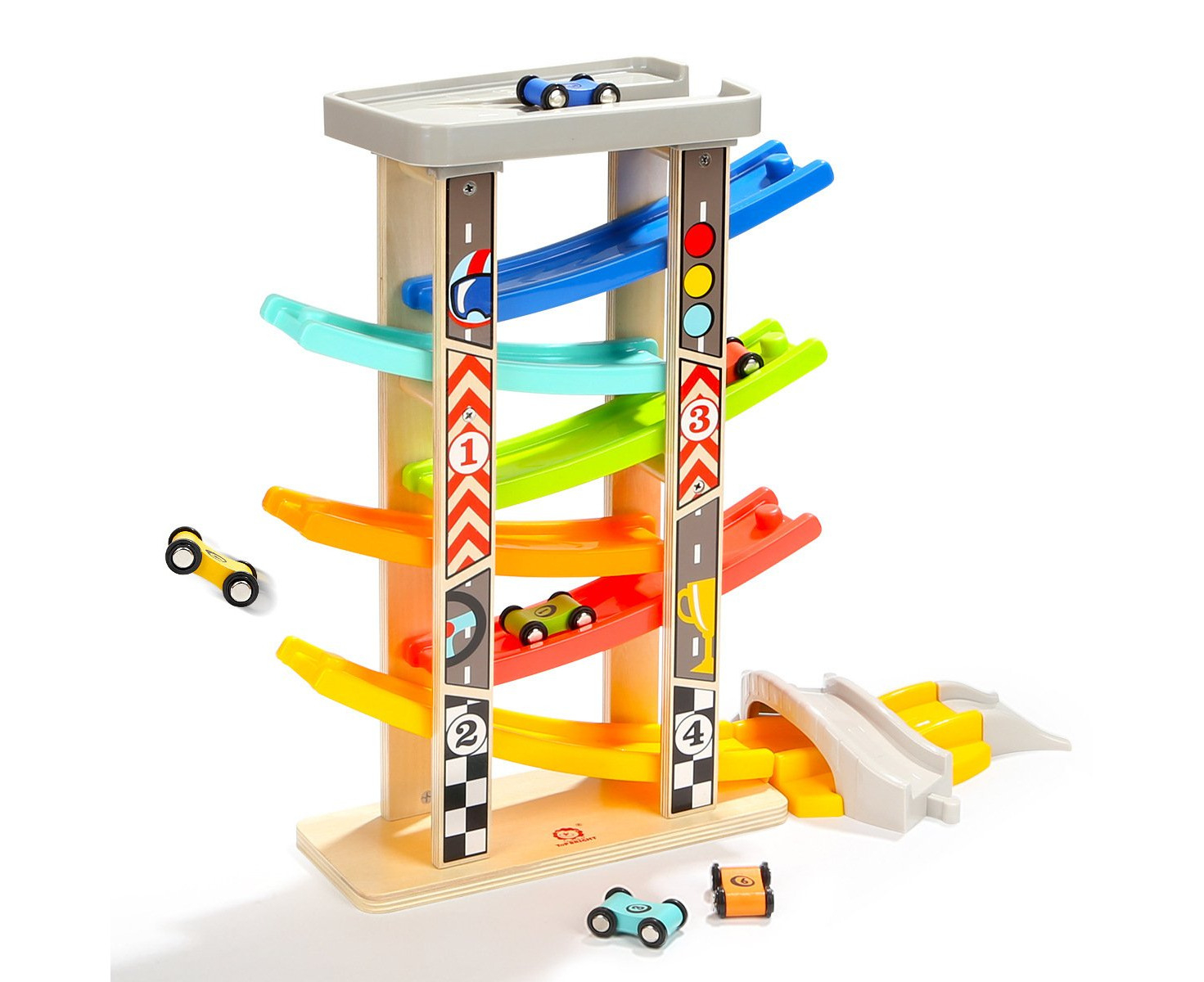 Top Bright Toddler Car Track Toys with Car Ramps 6 Wood Race Car ...